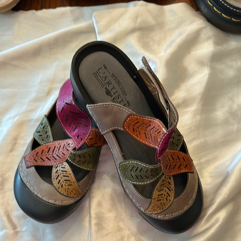 Spring Step Multicolor Leather Mules